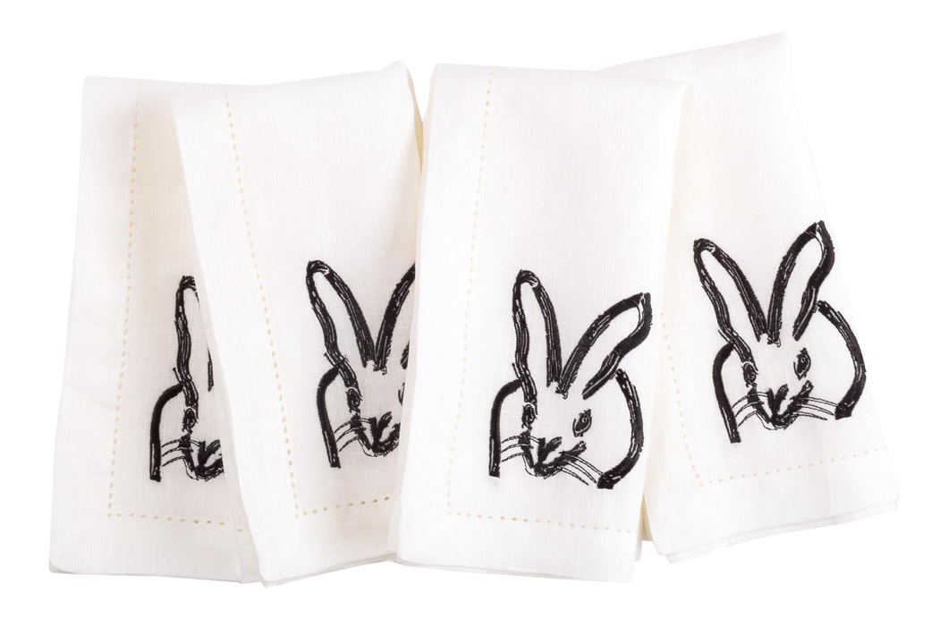 HUNT SLONEM - Painted Bunny Linen Embroidered Dinner Napkin